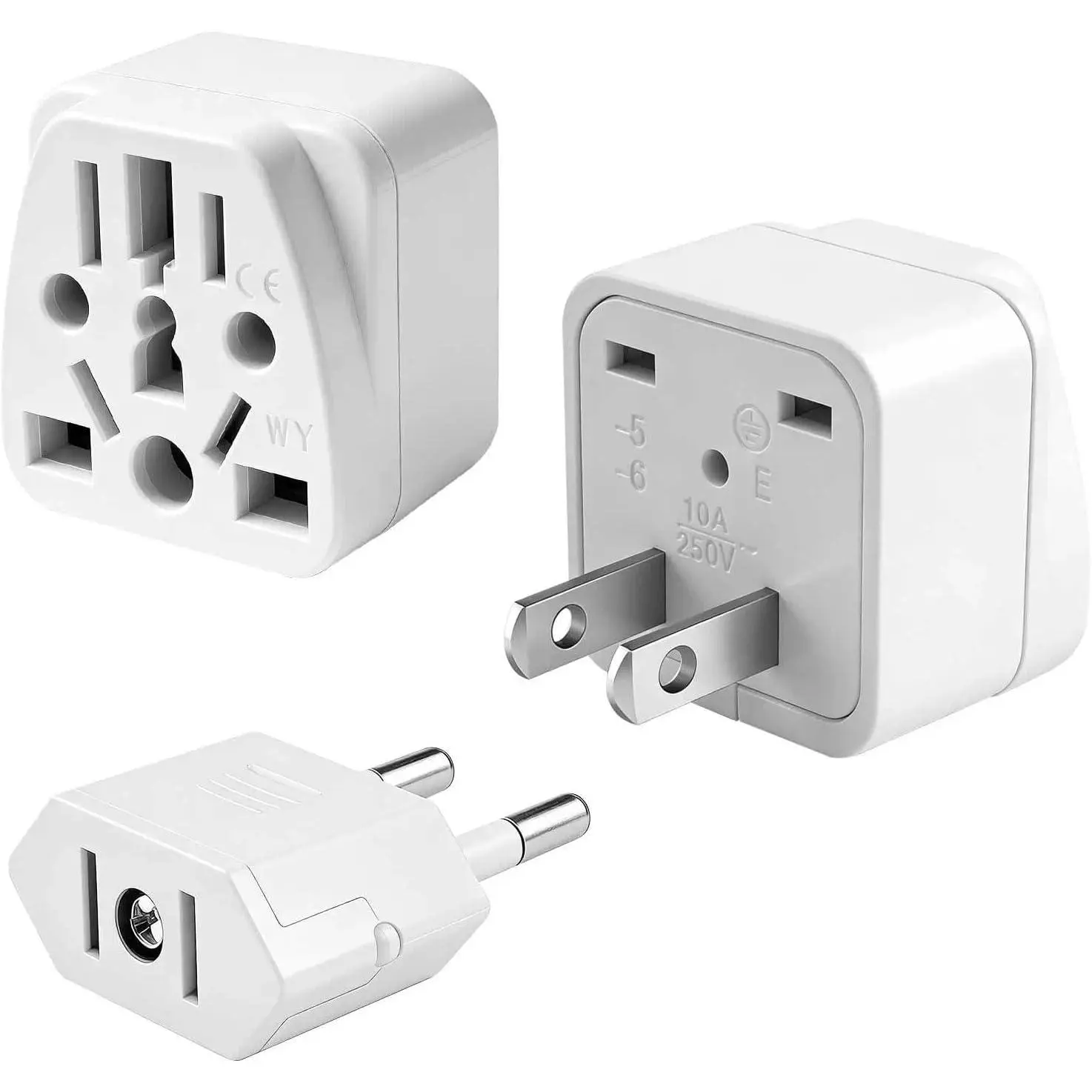 2 Pack UK to  Plug Adapter,  to  Plug Adapter | UK,AU,in,CN,JP,Asia,,Brazil,EU to  Plug Adapter(Type A),  to  Plug Adapter, White