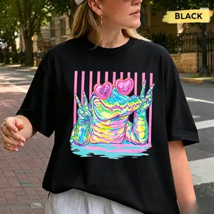 Unisex  Preppy Crocodile T Shirt, Alligator with Heart Sunglasses TShirt, Girly Summer Animal T-Shirt, Trendy Kids Graphic Tee Coastal Preppy,Kid Matching Gift,Coastal Preppy Aesthetic Summer Streetwear