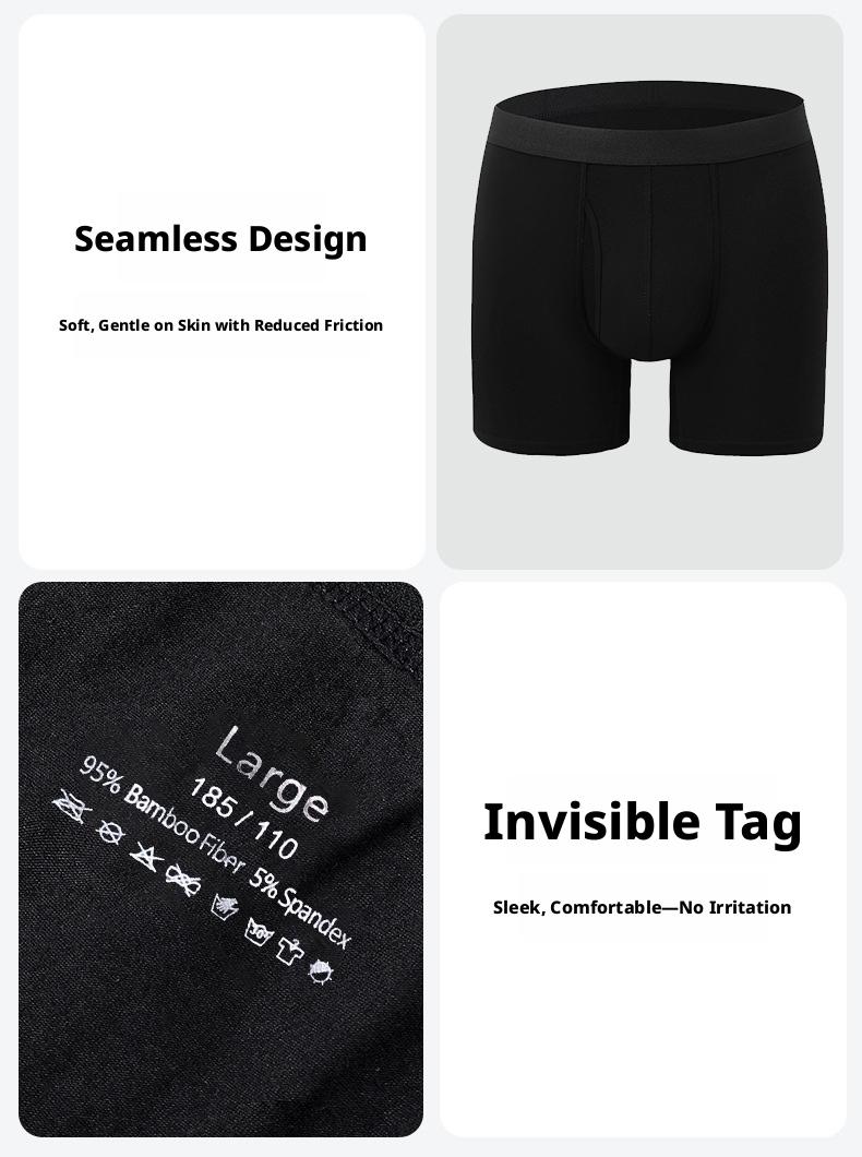 Men's Bamboo Fiber Boxer Briefs Premium Extra Long Mid Waist Breathable Moisture Wicking Anti Odor Soft Comfortable Stretchy Lightweight Durable No Ride Up Sports Underwear