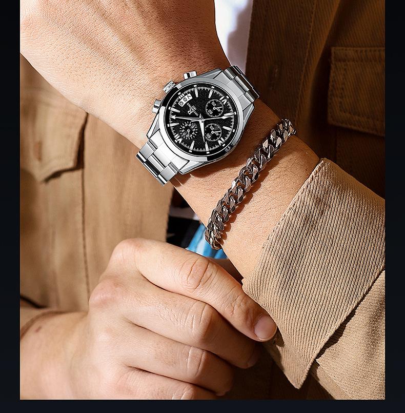 Men's Luxury Black Dial Chronograph Quartz Watch - Stainless Steel Wristwatch with Date, Multi-Function Subdials, Luminous Hands, Sport Business Dress Watch, Perfect Gift for Husband Dad Boyfriend