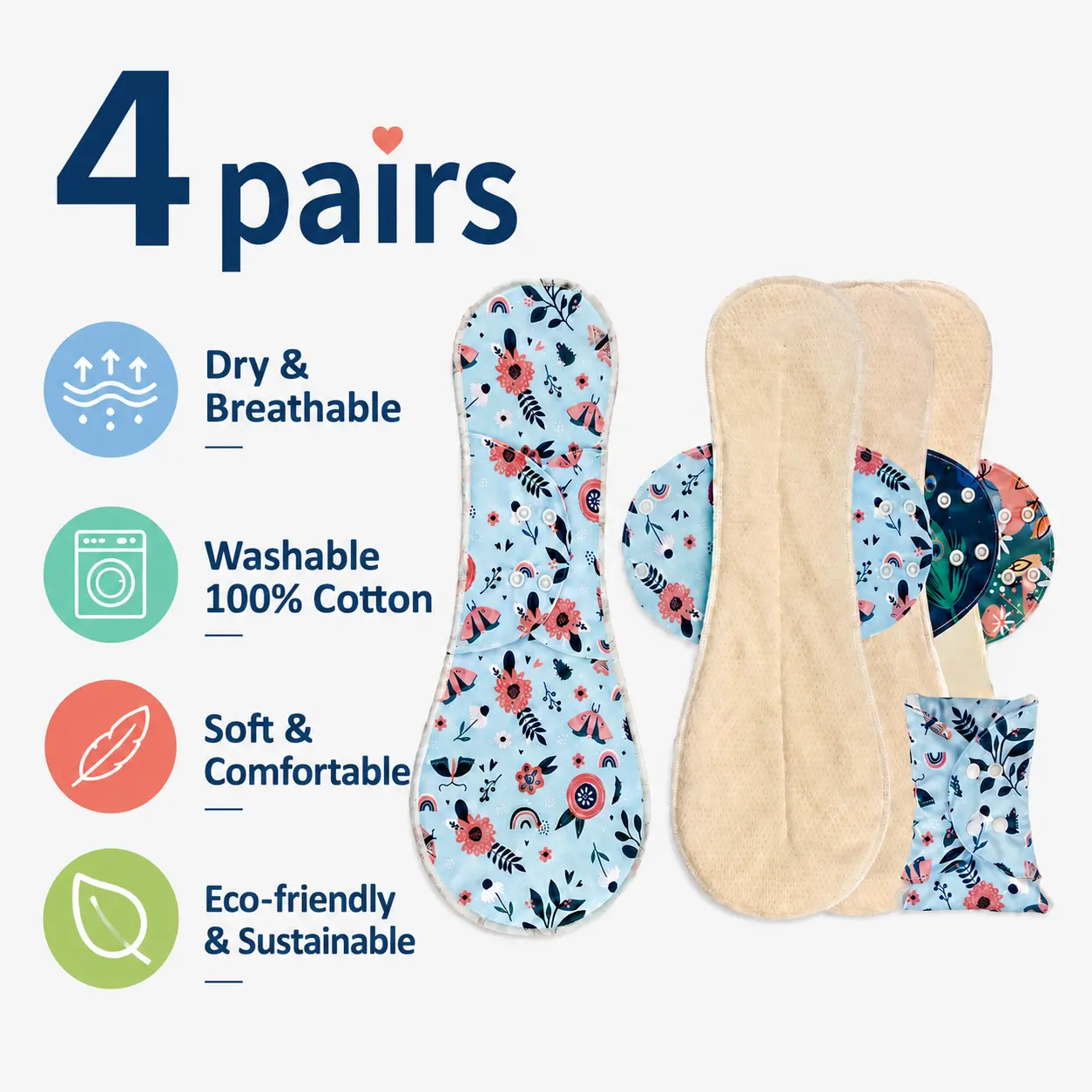 Floral 2/4-Pack Reusable Cotton Cloth Pads, 2pcs Random Print Waterproof Moisture-Absorbent Home Care Cleaning Cloths, Breathable Skin-Friendly Daily Liners, Warm Gift for Moms