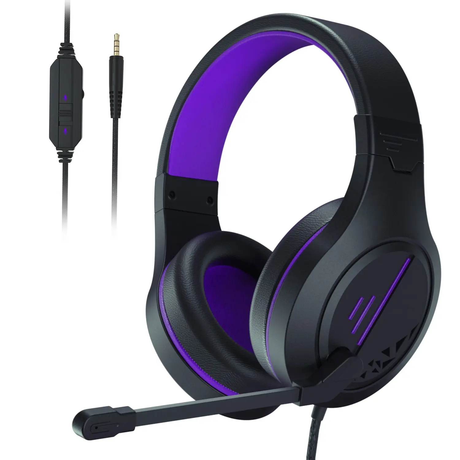Wired Over Ear Gaming Headset, 3.5mm Stereo Gaming Headphones with Retractable Noise Cancelling Microphone, Inline Volume & Mic Control, Soft Earpads, Multi Platform Compatible for PS4, Nintendo Switch, PC, Laptop, Tablet, Mobile Phone, Purple Black