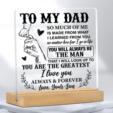 Dad Gift From Son Acrylic Desktop Decorative Plaque Sign To My Dad Quote Wood Base Desk Decor Father Appreciation Keepsake Birthday Fathers Day Christmas Home Decor Gifts Room Decor