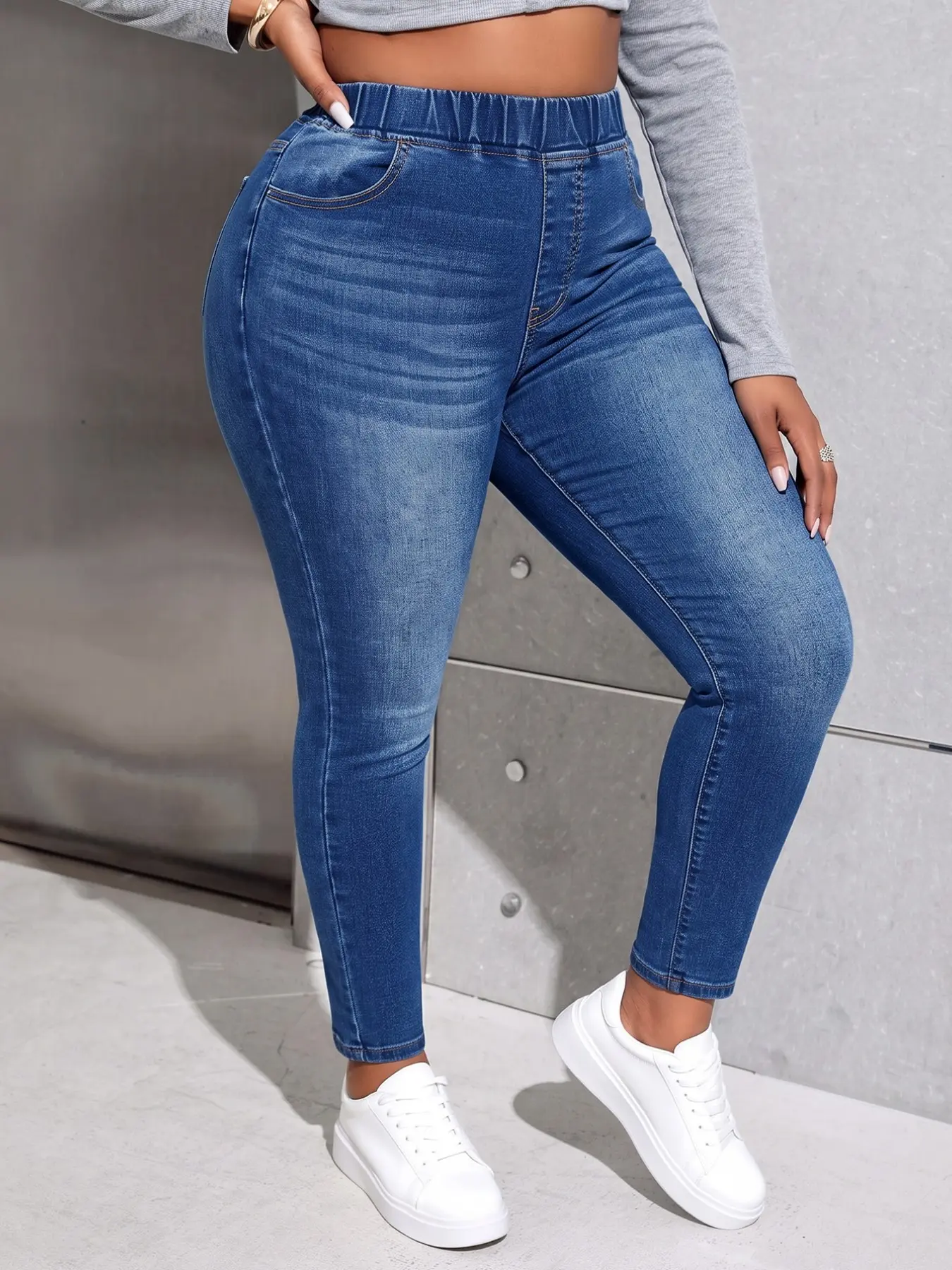 Women's Casual Stretchy Skinny Jeans, Elastic Waist Tight Fit Pencil Pants, European and American Style Long Trousers, Comfortable and Stylish