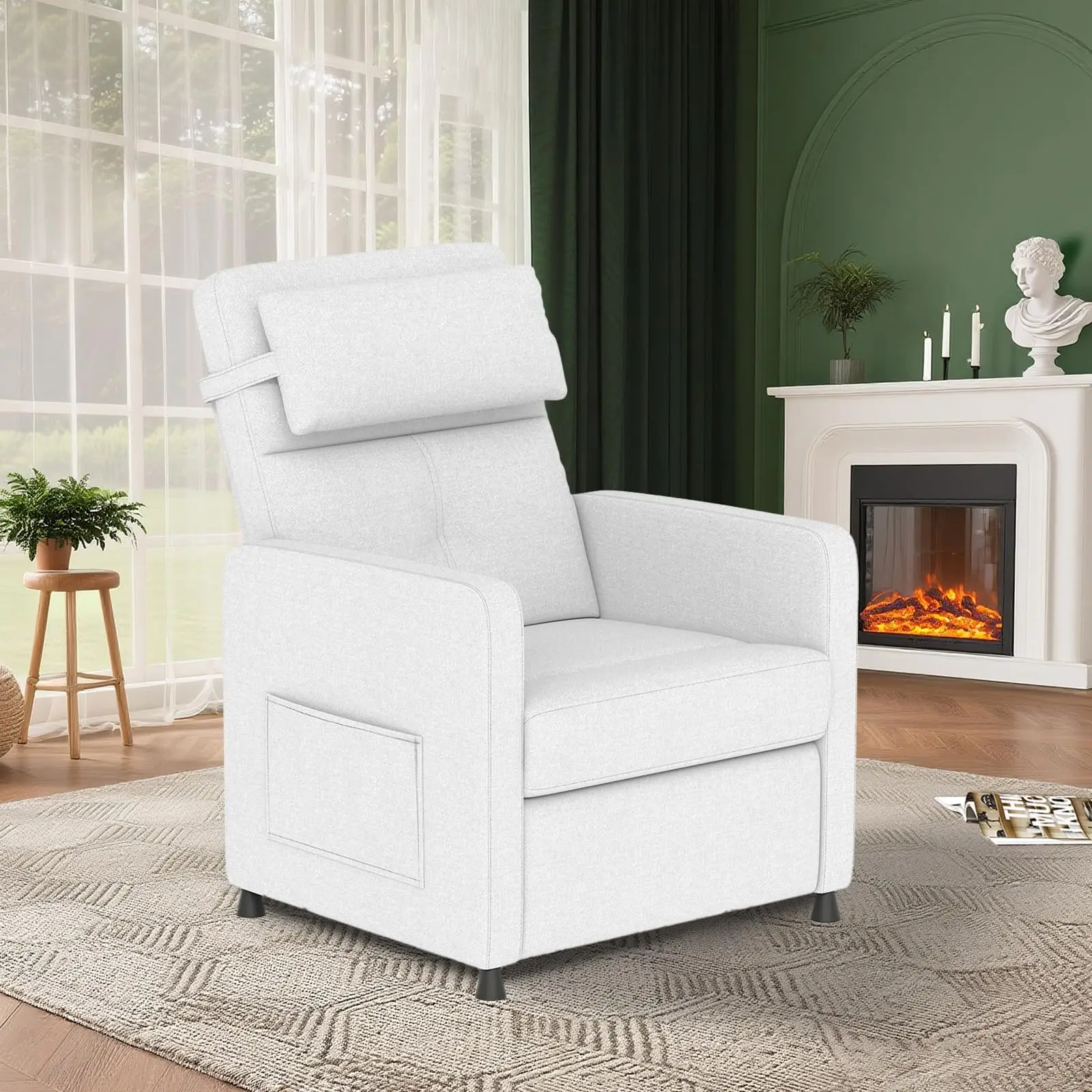 Garvee Power Recliner Living Room Lazy Chair Adjustable Electric Reclining Chair Home Theater Seating with Side Pockets & USB Port - White