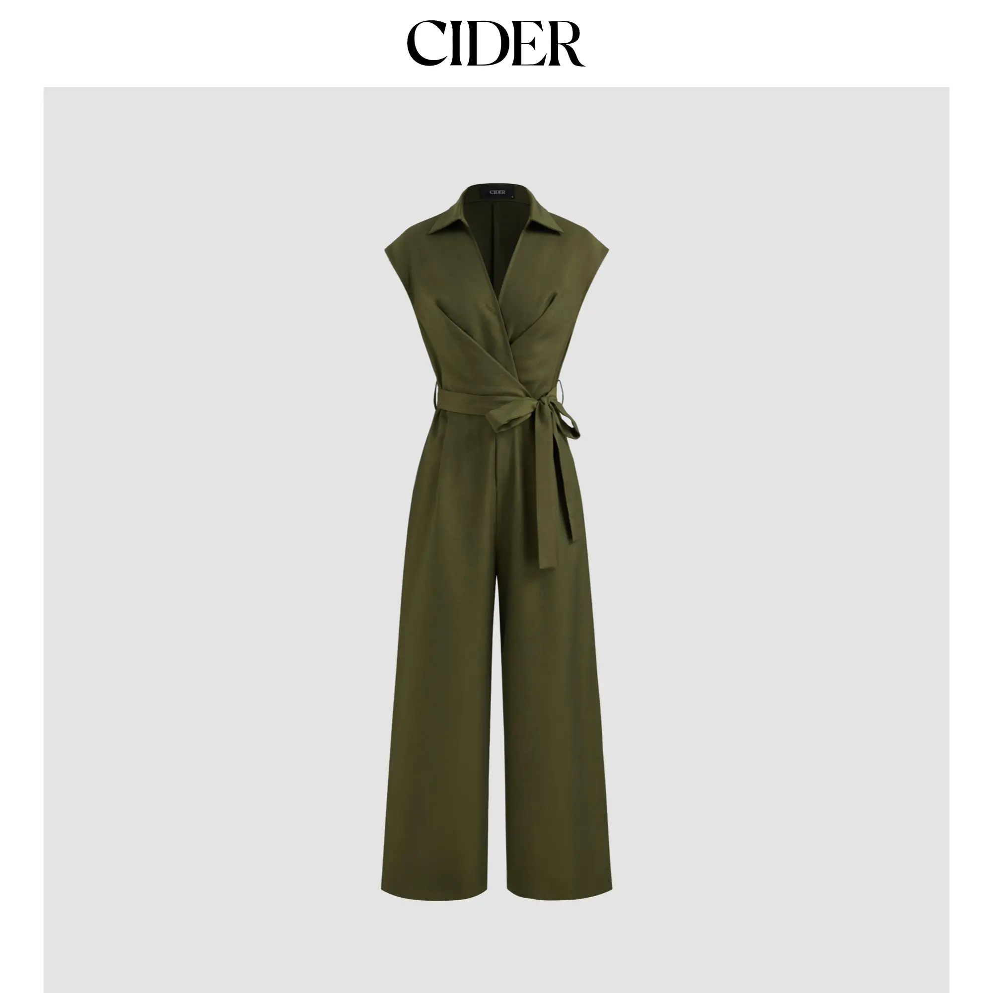 Cider [2 colors, size 2-10] Collar Solid Pocket Wide Leg Jumpsuit With Belt