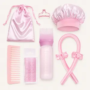 Heatless Hair Styling Kit | Satin Hair Care Sleep Set, Self Grip Curling Rods, Frizz Control Night Hair Routine Tools, Salon Grade Hair Accessories Travel Pack, No Heat Curling & Styling Bundle