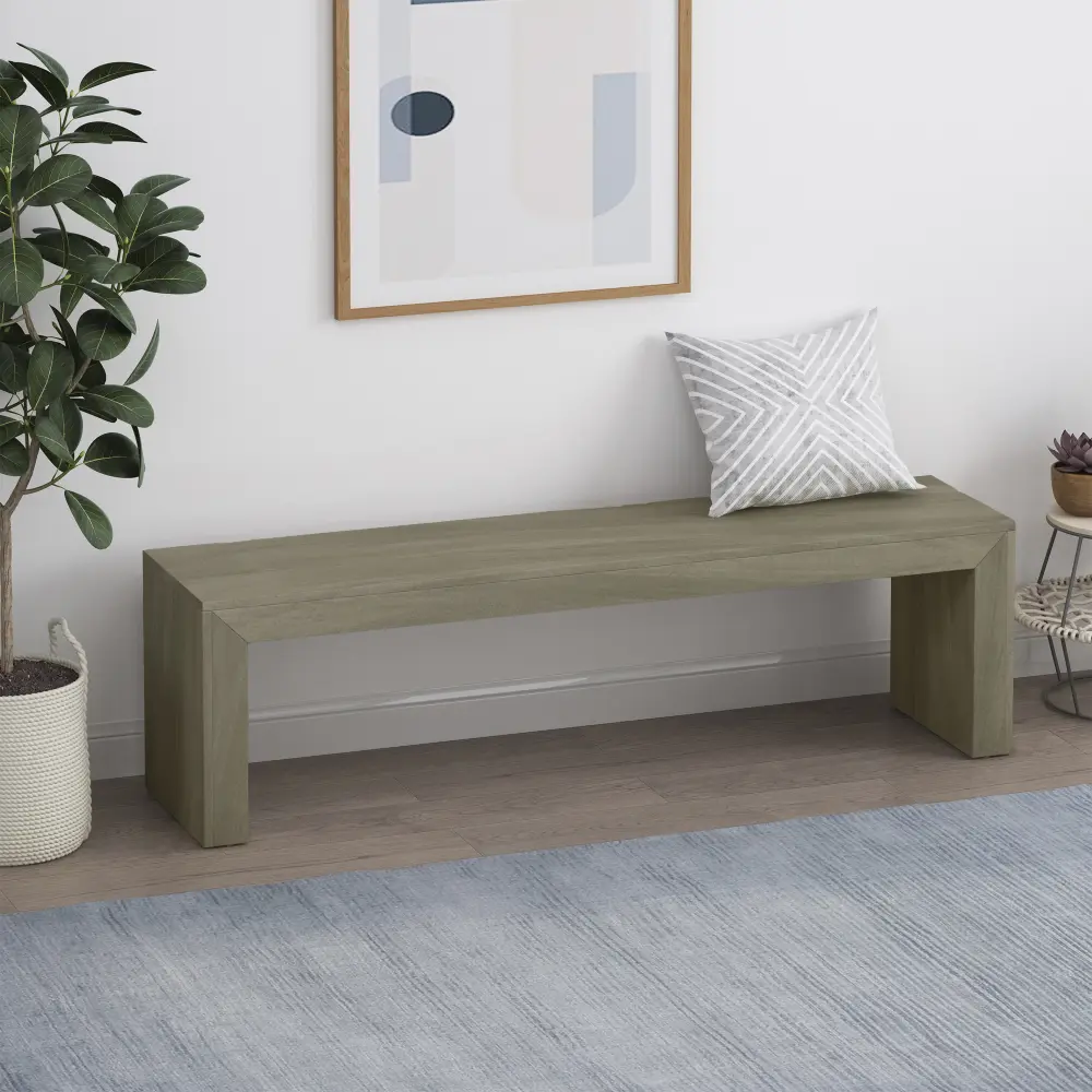 Acacia Wood Dining Bench with Grey & Taupe Upholstered Seat, Modern Farmhouse Kitchen Bench Seating, Solid Wood Entryway Bench, Comfortable Dining Room Bench for Kitchen Table, Living Room, Hallway, Bedroom & Home Decor Furniture