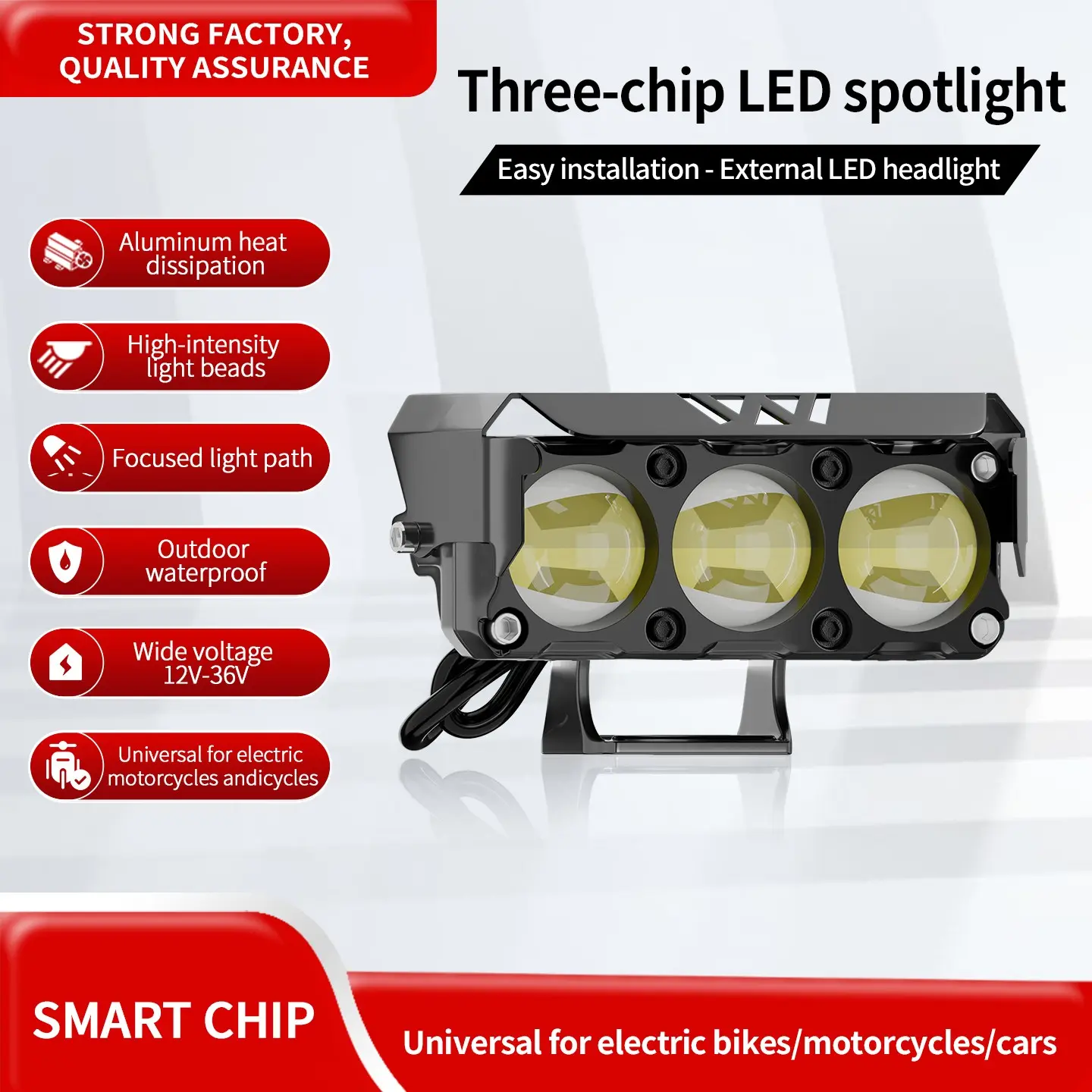 3 Lens Model Motorcycle LED Modified Headlights, Dual-color Super Bright High/Low Beam, Off-road Modified Lights, Suitable for Car, Truck, SUV, Off-road Vehicle Driving Lighting, Car Headlights, LED Motorcycle Headlights