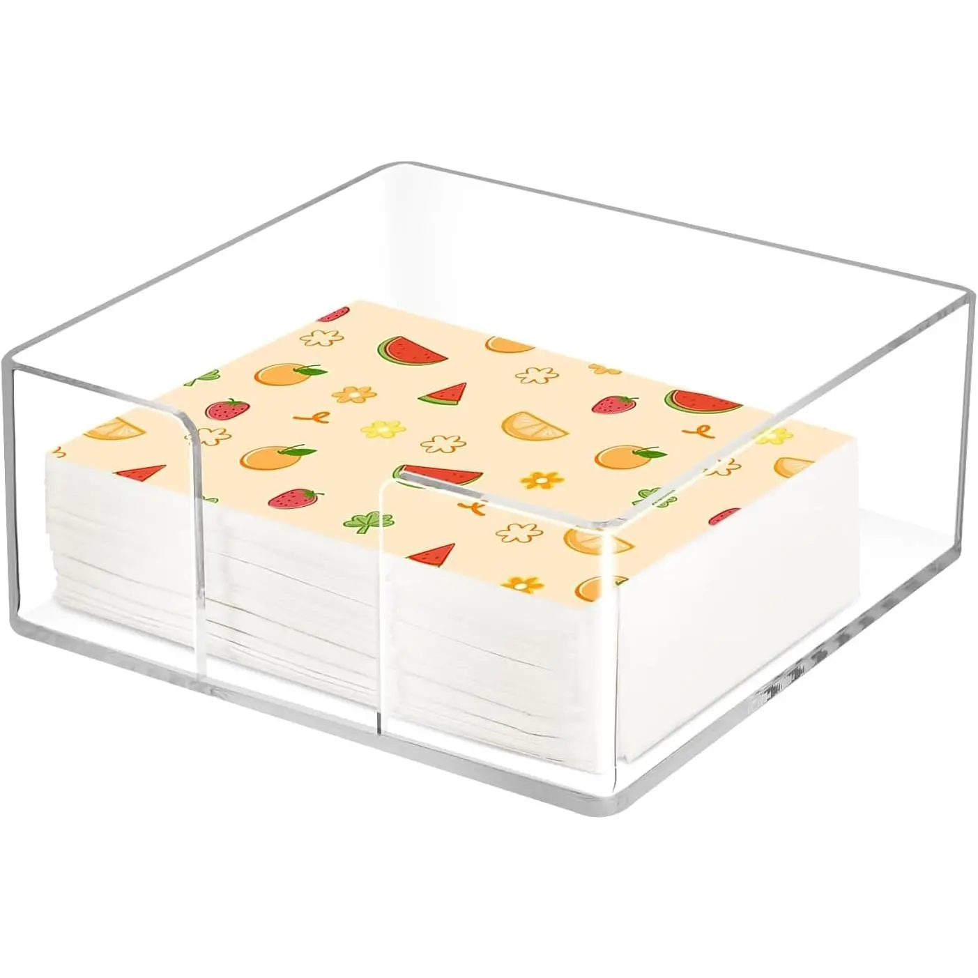 Acrylic Napkin Holder, Clear Square Cocktail Napkin Holder, Paper Tray with Side Opening, Flat Tissue Holder for Table Kitchen Bathroom Bar Dinner Party Decor,Perfect for 5 x 5 inches Napkins