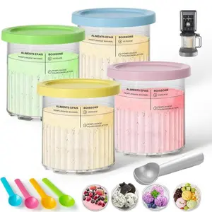 4 Pcs Ribbed Ice Cream Cup, 24-ounce Replacement Cup, Frozen Dessert Cup, Compatible with Ninja Creami Deluxe Pint-Size Mixing Cups and Lids, Compatible with the NC500 Series, Ice Cream Maker Accessories.