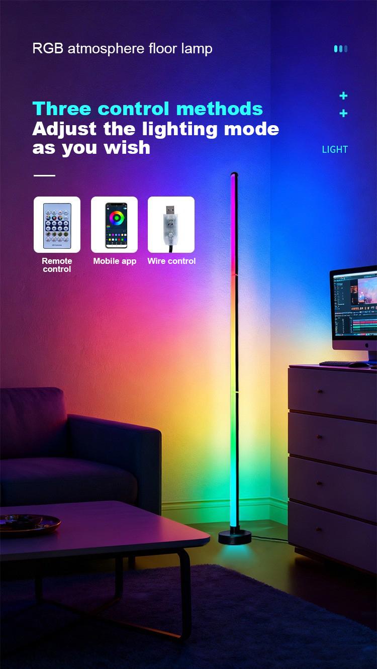 RGB LED Floor Lamp with Remote & App Control, USB Powered Smart Standing Lamp, Color Changing Ambient Light for Living Room Bedroom Home Decor