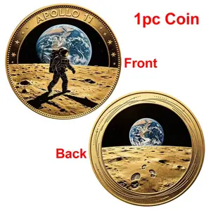 Apollo 11 Moon Landing Commemorative Coin, Space Exploration Challenge Coin, Astronaut Collectible Medal, Gift for Astronomy Enthusiasts