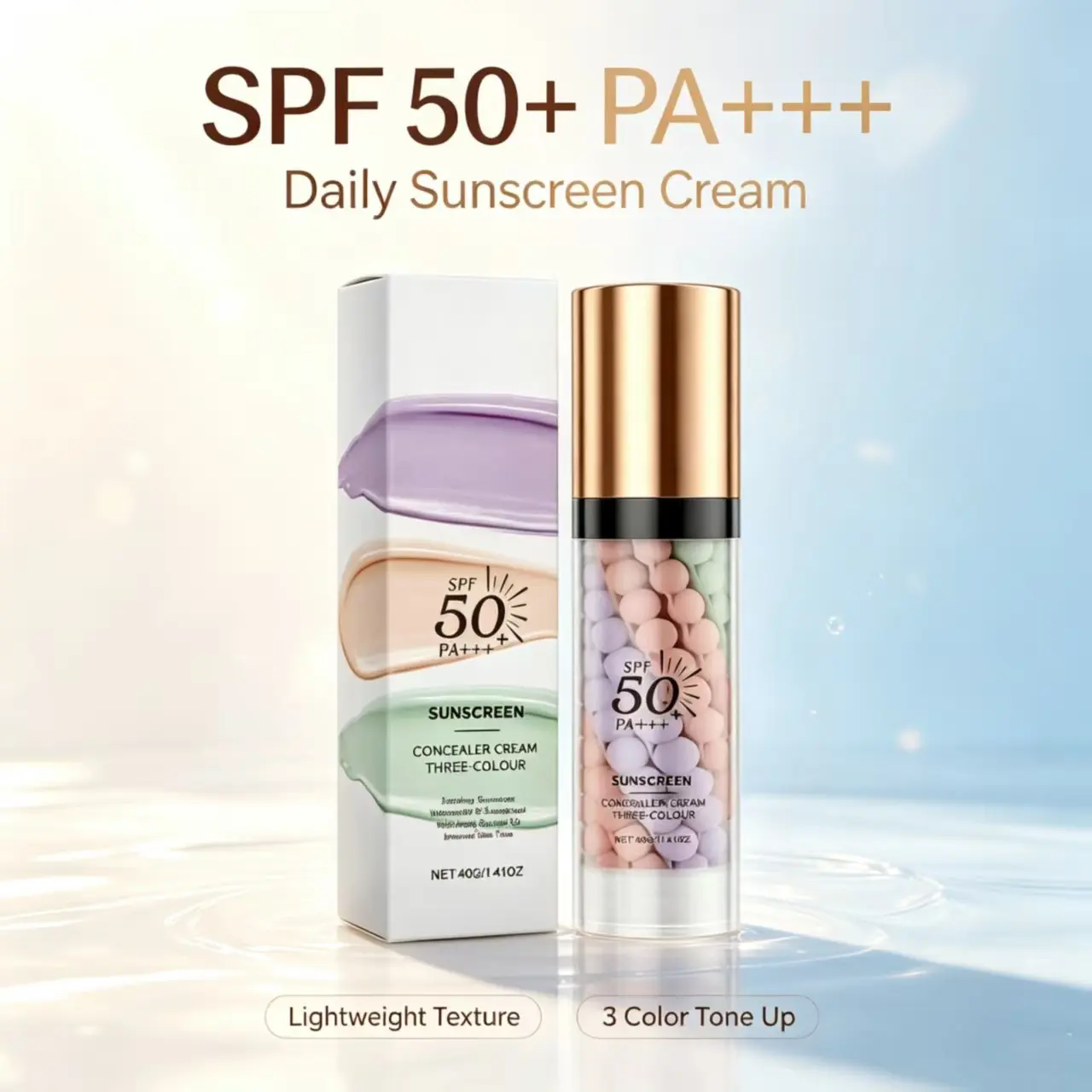 3 Colors Primer Isolation Cream, Concealer Moisturizing Skin Care, Smooth Long Lasting Makeup Base, Cover Skin Blemishes Facial Primer,Radiant,Serum,Foundation with SPF 50,freckle,liquid,forever,bloom,water,resistant,faux,tint,olive