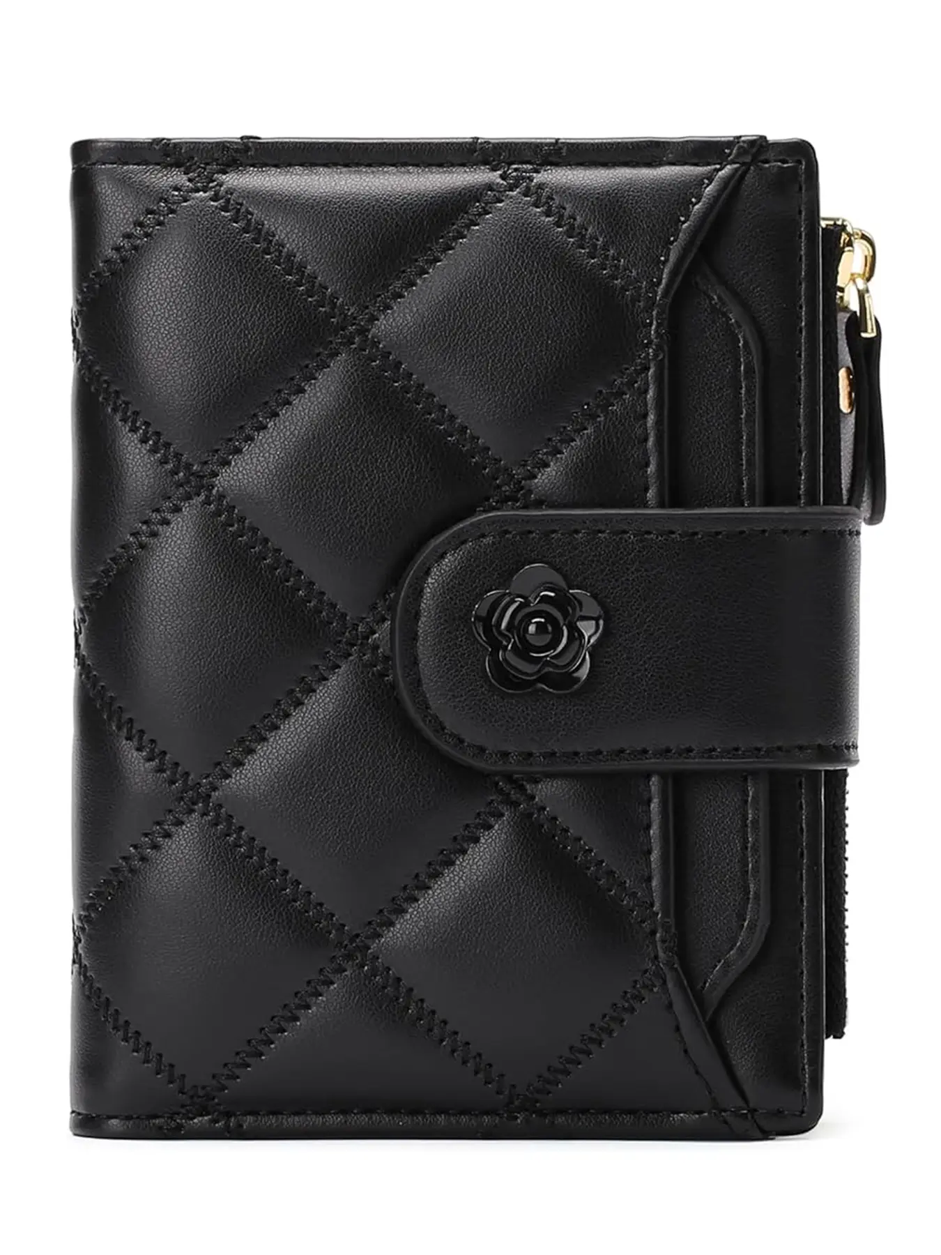 Women's Leather Bifold Trifold Rfid Wallet Purse, 15 Card Slots, ID Window, Coin Pocket, Casual Style, All Seasons