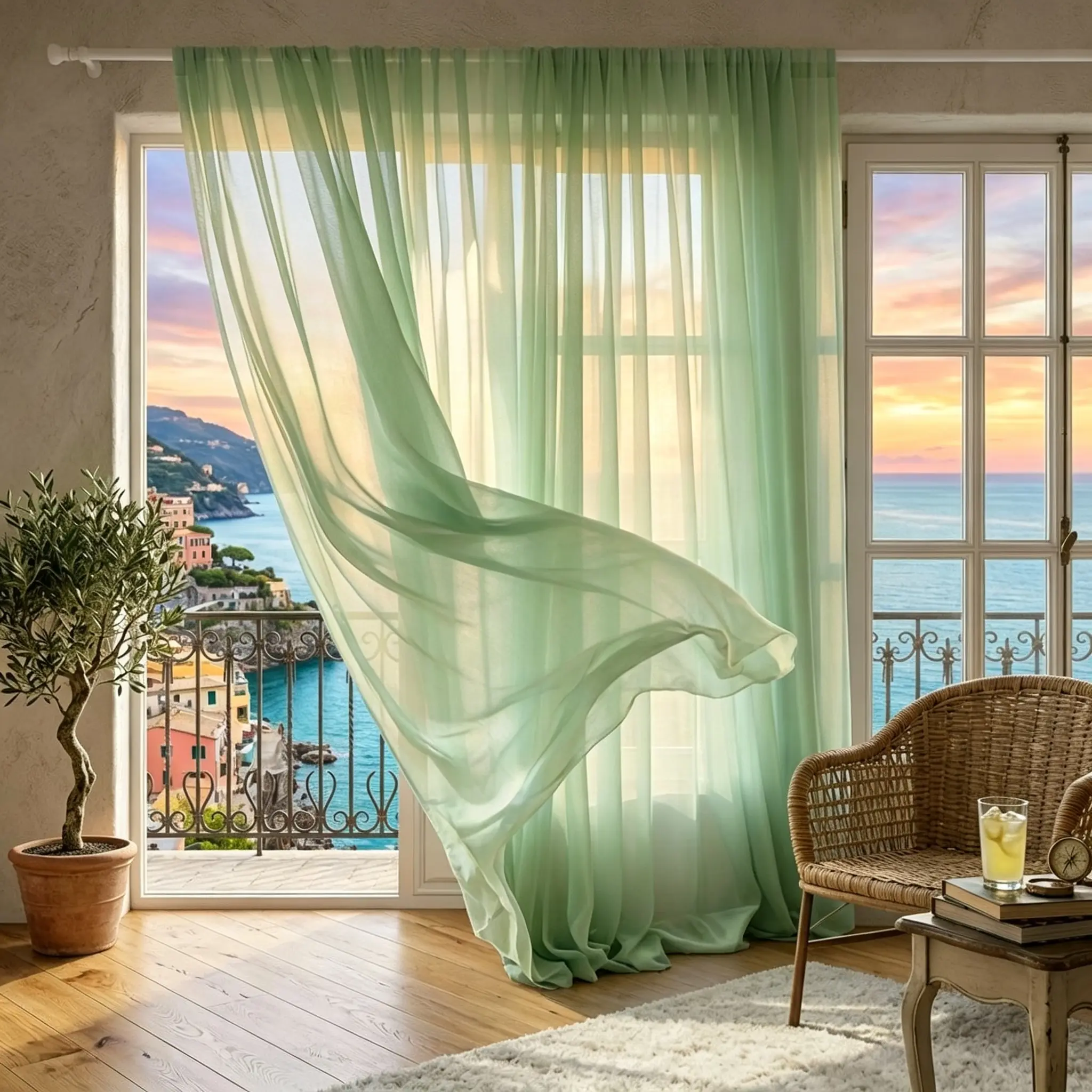 4 Pcs Semi-Transparent Sheer Curtains.Light filtering sheer fabric softens glaring daylight.The translucent material brings in natural light while protecting indoor privacy, perfect window decor for bedrooms and living rooms.
