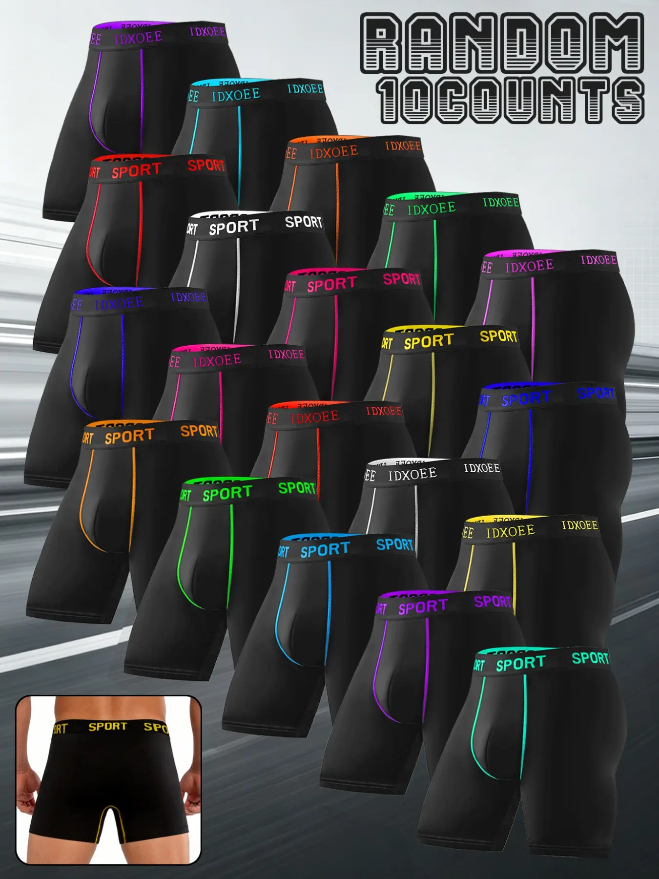 10 pcs random men's long style flat cornered underwear, Comfortable and breathable underwear, Lightweight and soft, sporty athletic men's underwear, Suitable for home wear, Durable and casual, Suitable for fitness boxing, Four Seasons.