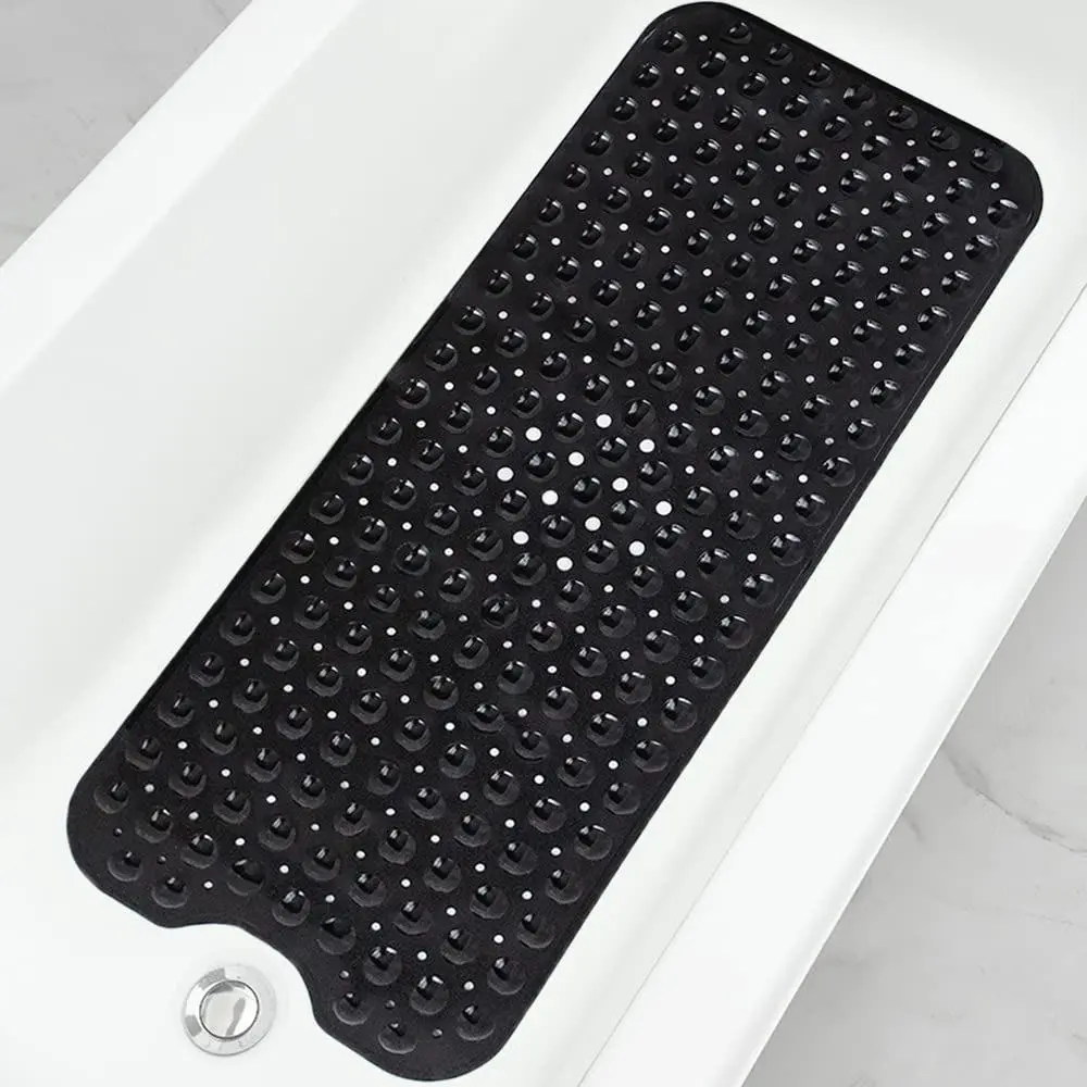 Extra Long Bathtub Mat Non Slip Shower Mat with Strong Suction Cups Drain Holes Soft Cushioned PVC Machine Washable Quick Dry Full Coverage Bath Mat for Elderly Kids Pets Home Safety Upgrade