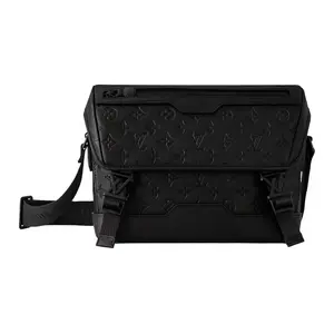 Louis Vuitton Messenger Voyager PM Monogram-Embossed Adjustable Strap Leather Crossbody Bag for Men, Black