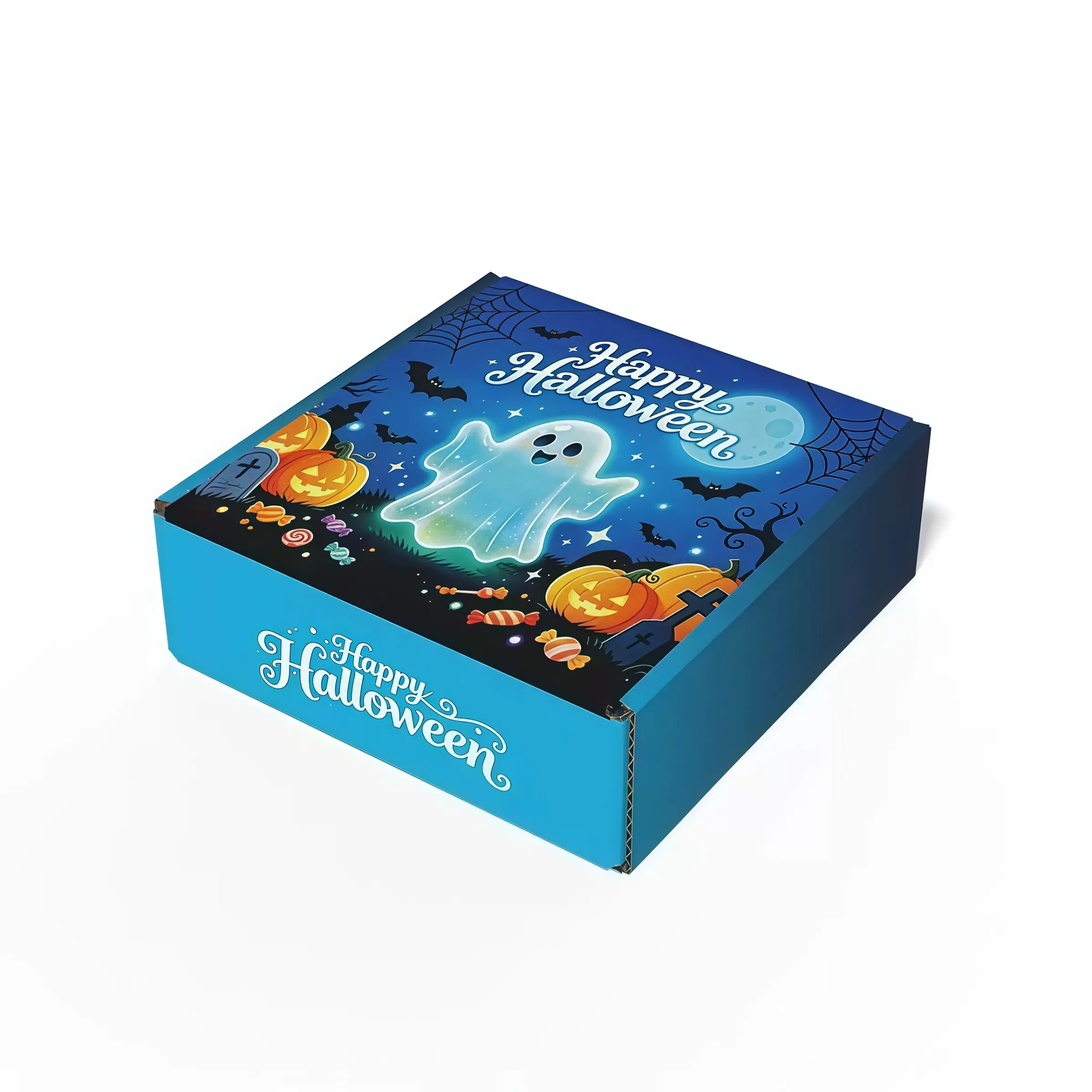 Halloween Gift Box with Lid, Happy Halloween Empty Treat Candy Box with Witch Ghost Pumpkin Skeleton Design, Foldable Flip Top Party Favor Box for Kids Adults, 4 Designs Available, Candy NOT Included
