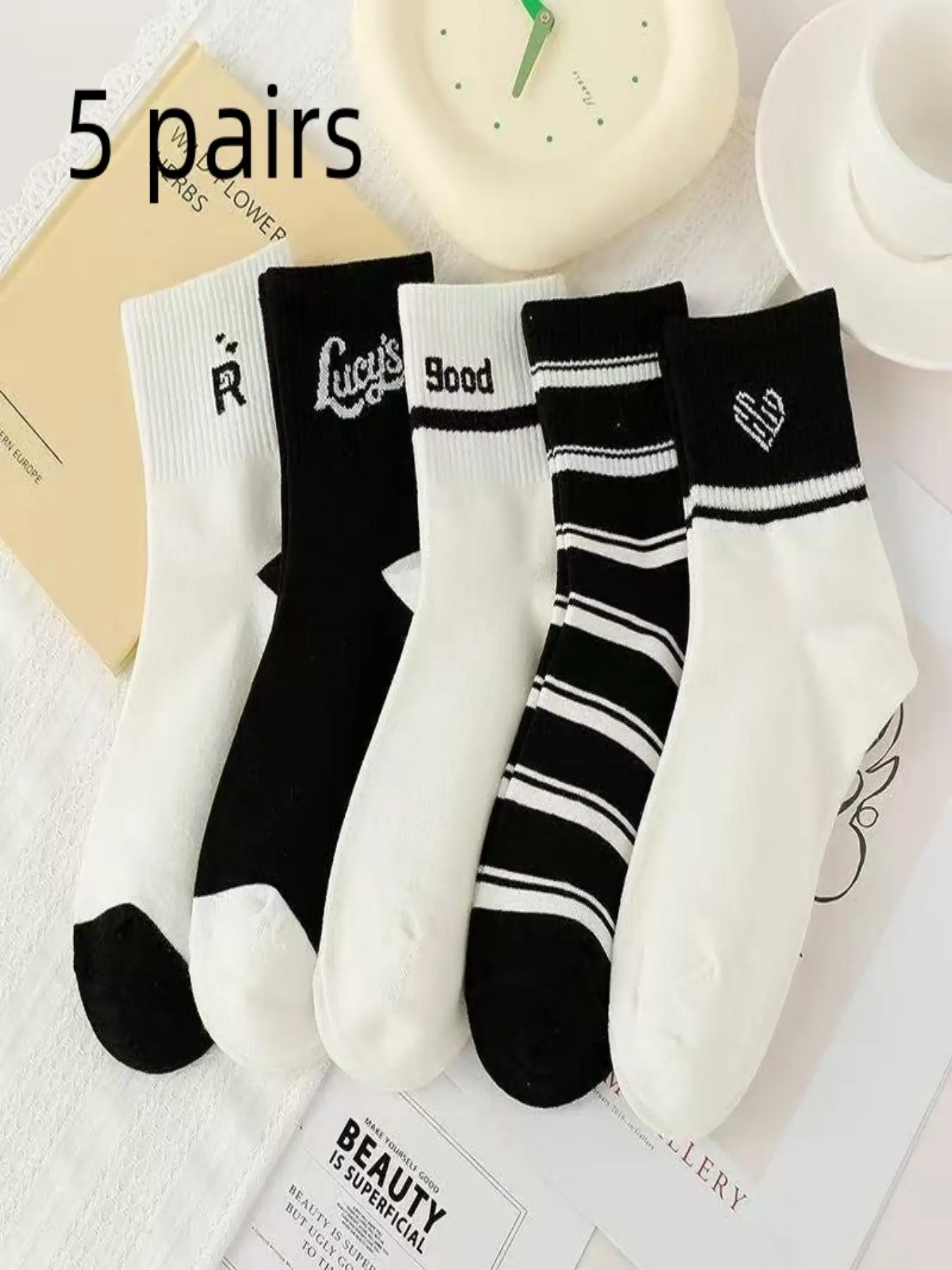 Campus Socks, Fall Winter All-Season Mid-Calf Striped Long Socks, Couples Student Sports Letter Trendy Socks