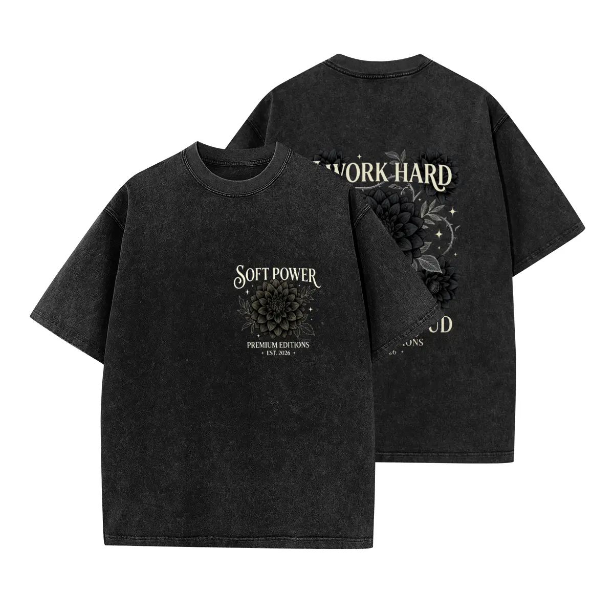 Soft Power Graphic T Shirt, Vintage Washed Oversized Tee, I Work Hard Soft Life Loud Shirt, Feminine Streetwear Shirt