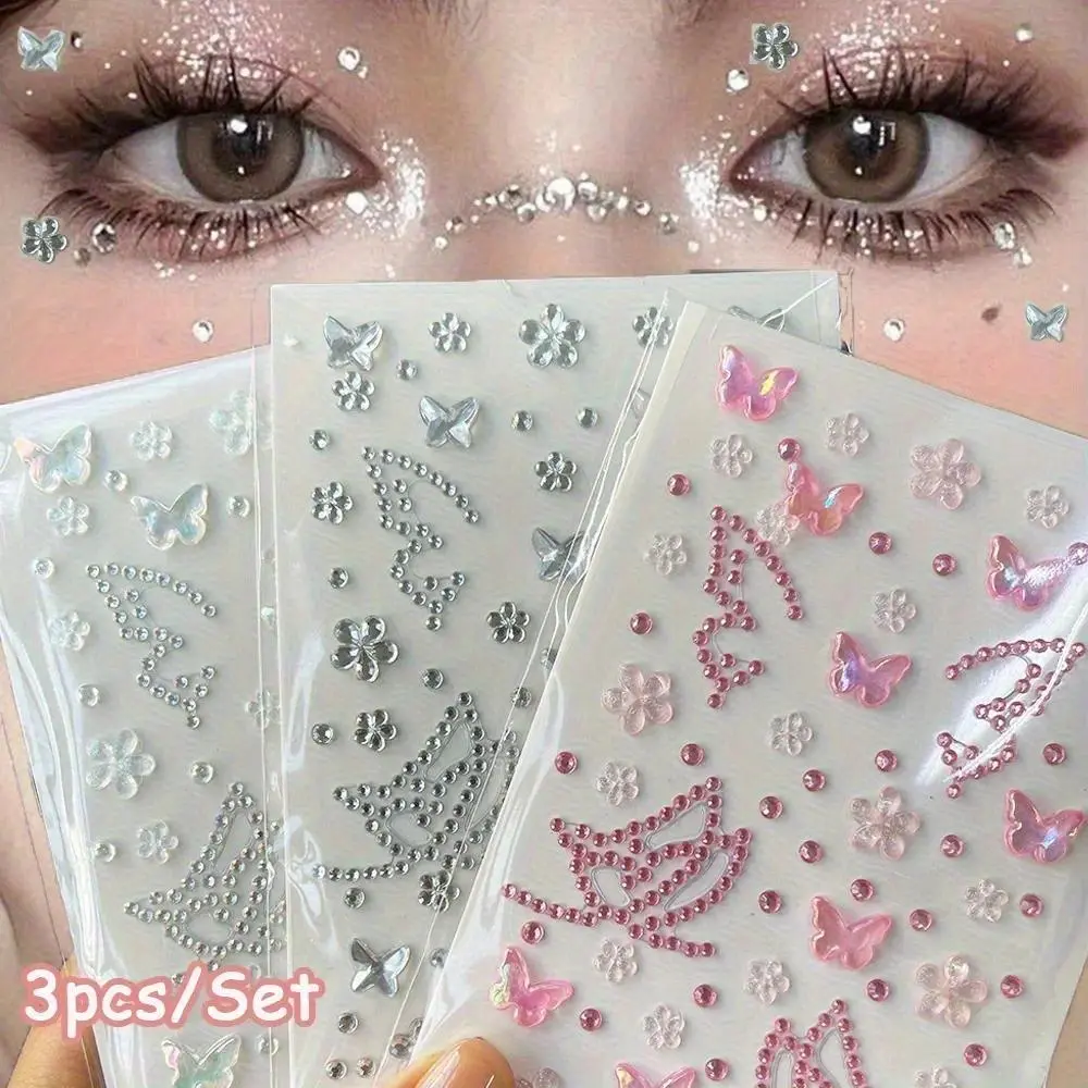 Butterfly Face Gems, Y2K Rhinestone Face Stickers with Holographic Glitter Crystal Design, Self-Adhesive Temporary Face Tattoos for Halloween, Concerts, Festivals, Cosplay, Raves & Parties