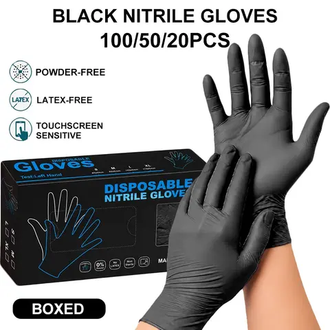 Boxed Disposable Black Nitrile Rubber Gloves, Latex-Free Thick 5-Mil, Durable for Kitchen Dishwashing, Cooking, Food Handling and Hairdressing