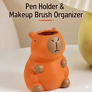 Adorable Capybara Pen Holder & Makeup Organizer, Fun Rubber Desk Decor, Multi-Compartment Storage for Home Office, 1pcs Essential Accessory