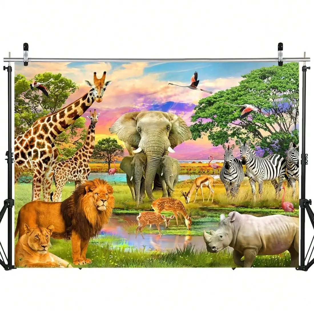 Rectangular Polyester 2D Flat Animal Print Jungle Photography Backdrop - Lightweight Tropical African Forest Safari Tapestry, Home Decor Wall Decoration for Birthday Party