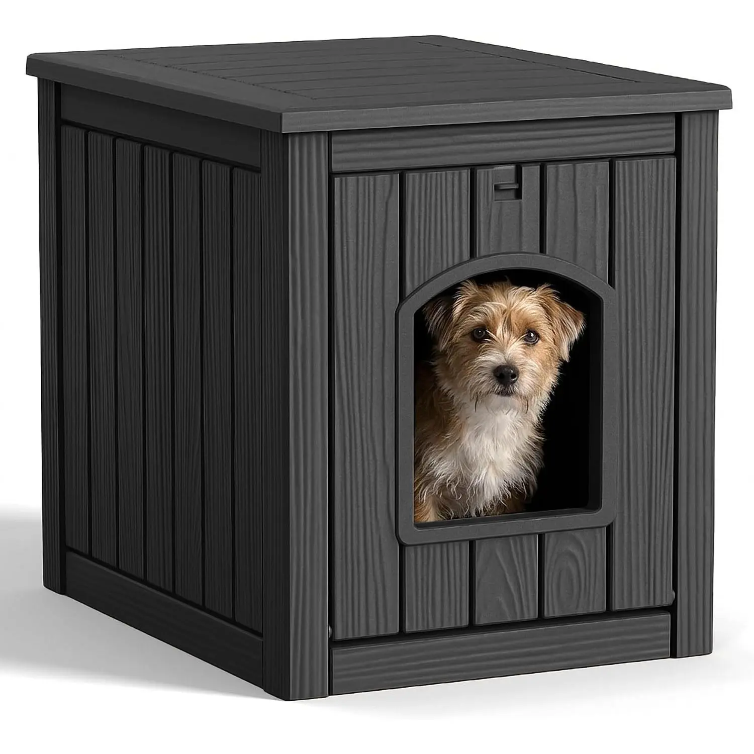 Resin Small-Medium Dog House - Indoor-Outdoor Use, Ventilated, Waterproof, Bottom-Enhanced Multi-Functional Pet Furniture (Black, Medium)