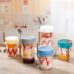 Overnight Oats Glass Jar with Lid and Spoon – Mason Breakfast Cup for Yogurt, Salad & Meal Prep, Reusable Glass Container for Healthy Daily Breakfast & On-the-Go Use
