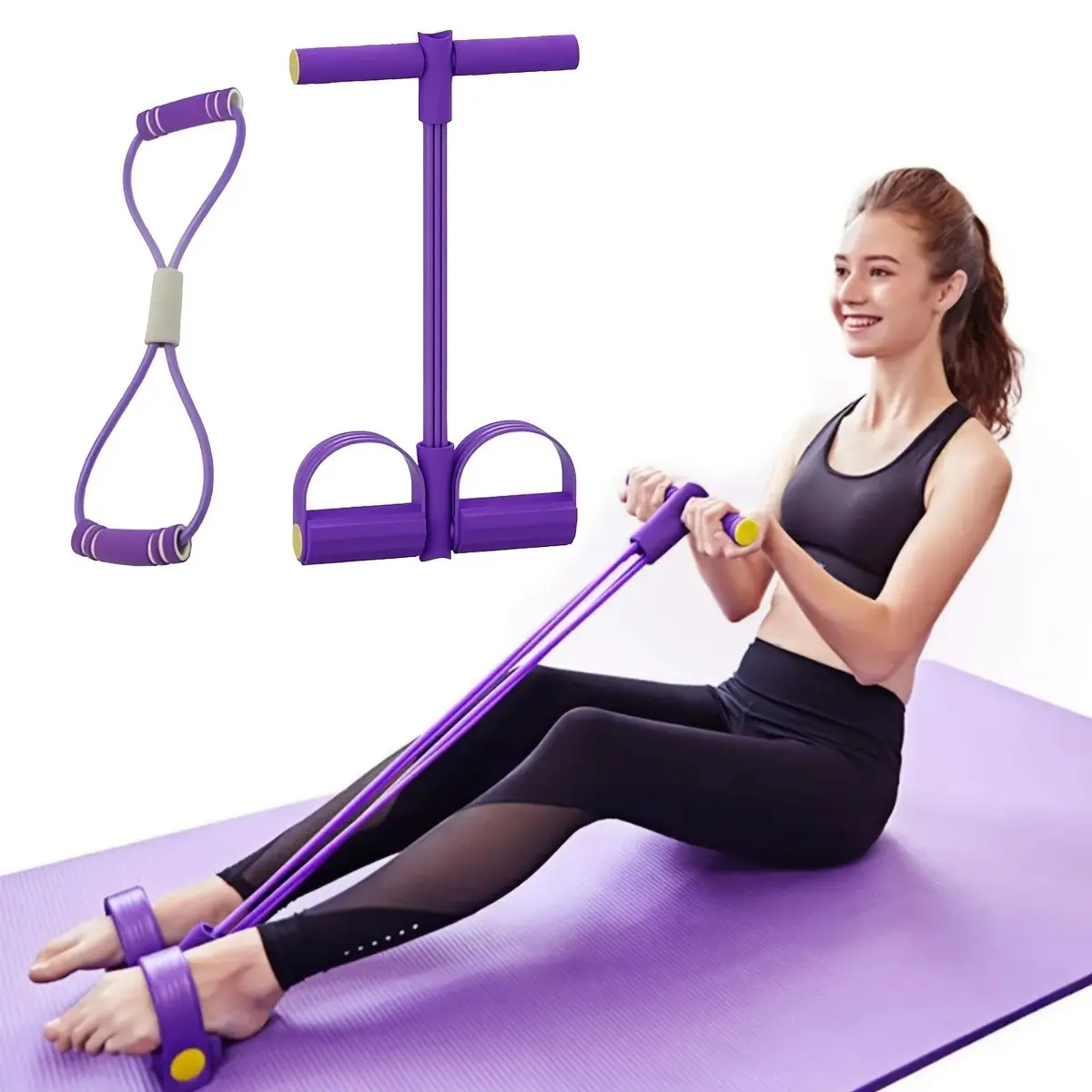 Resistance Band Pedal Puller Set, Elastic Yoga Abdominal Exercises, Men and Women Workout, 8-Word Rope + Resistance Bands and Foot Pedals