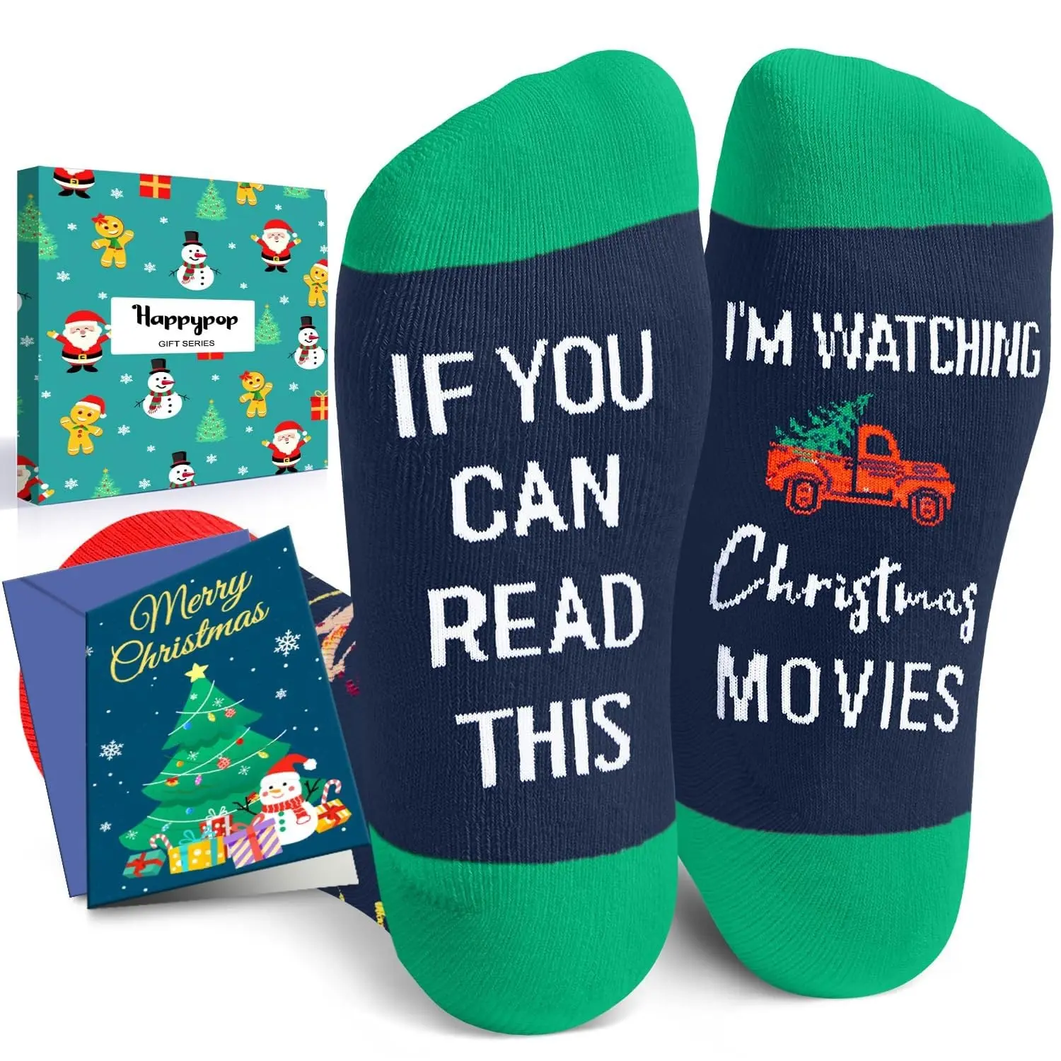 HAPPYPOP Christmas Gifts for Men, Christmas Movie Holiday Socks Women, Stocking Stuffers Santa Christmas Presents With Gree