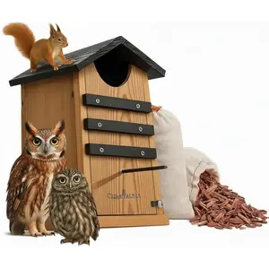 Cedar Screech Owl House Box, Squirrel Nesting Shelter, Large Cedar Bird House for Outside, Rustic Big Birdhouse,Nesting Shelter Nester Heavy Duty, Stainless Steel Perch,Assemble Needed