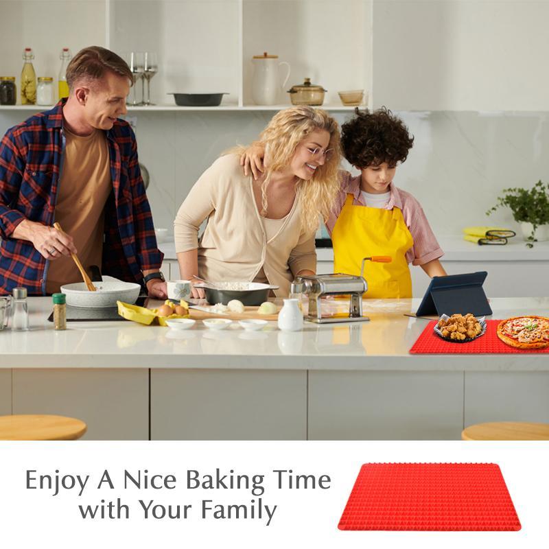 2 Pieces Silicone Baking Mat Red Pyramid Non Stick Bacon Microwave Tray Pastry Mat Red Barbecue Mat Baking Supplies Oven Liner - 40.64 x 27.94 cm Kitchen Counter Silicone Mat