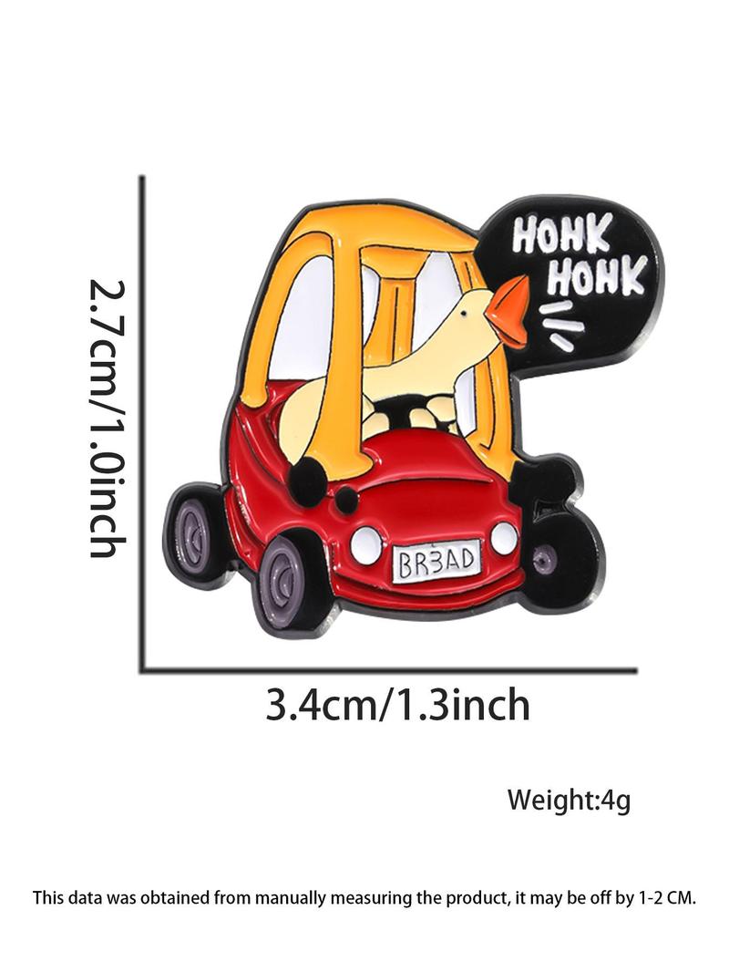 Cute Cartoon Car & Goose Design Brooch, Creative Metal Brooch with Letters Print, Fashion Accessory, Fashion Summer Charm Accessories for Men & Women