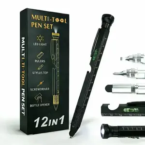 Fathers Day Gift & 12-in-1 Multitool Pen with LED Light Ruler Stylus Top Screwdriver Bottle Opener Perfect Gift for Men Dad Husband Grandpa Valentines Day，Back-to-school season gift