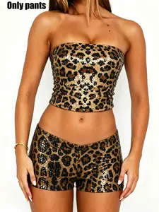 Women Leopard Sequin Shorts Sexy Shiny Glitter Booty Pants High Waisted Sparkling Hot Shorts for Rave Party Clubwear