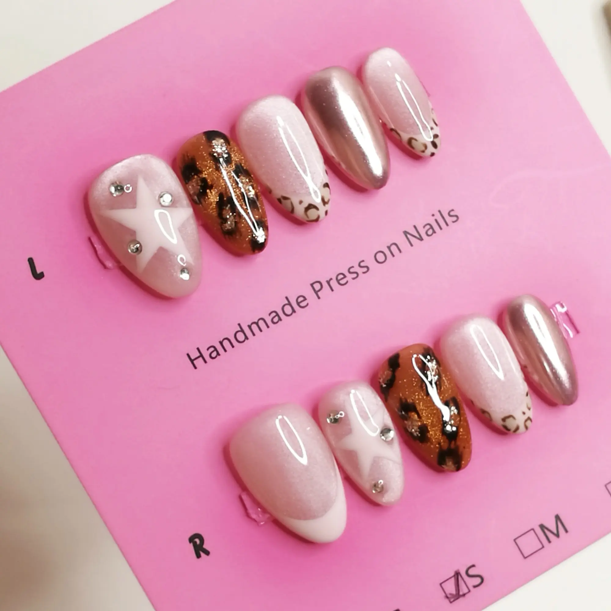 Y2K Style Handmade False Nail Kit, Almond Shape, Short Length, French Design, 3 Sizes S M L, Perfect for Parties, Includes Jelly Glue and File