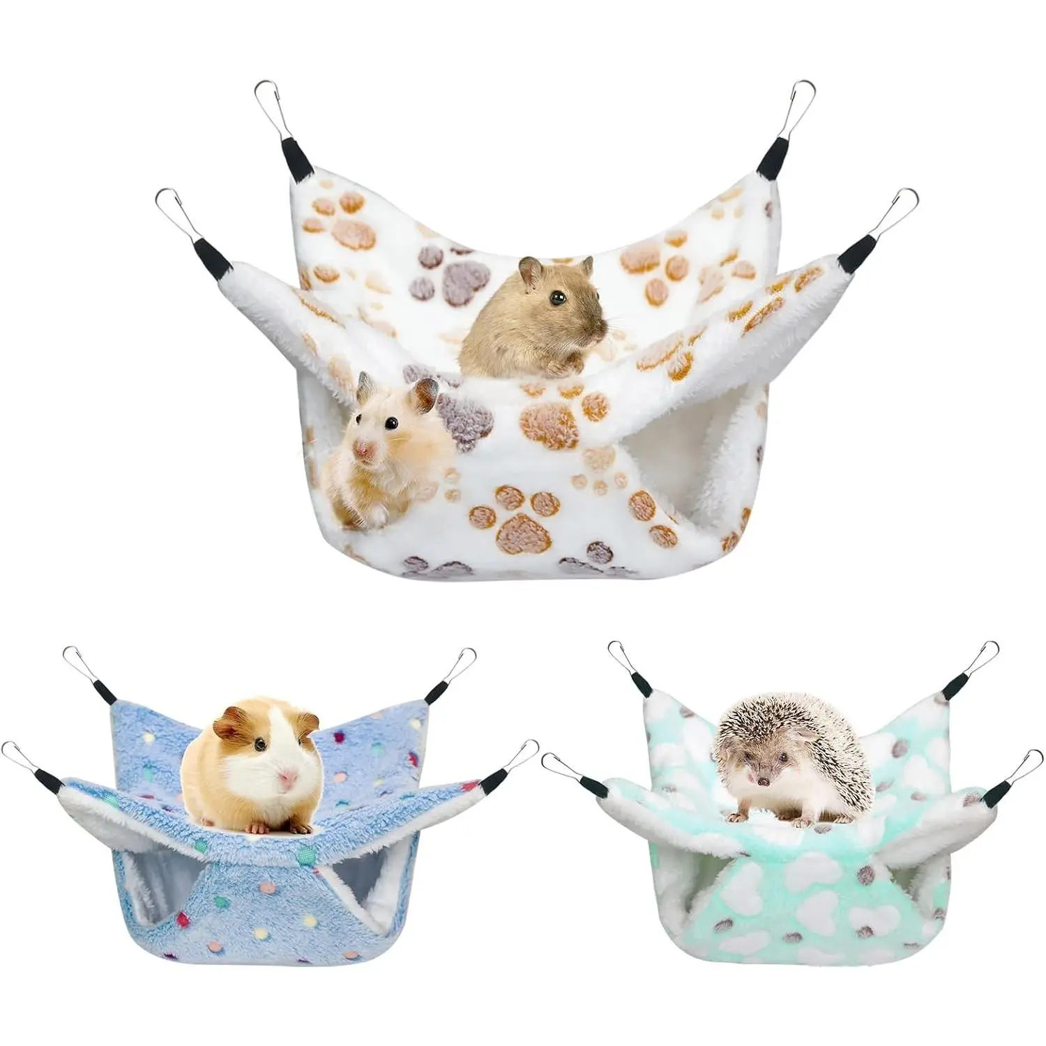 3 Pcs Guinea Pig Hammock, Rat Ferret Hanging Hammock Guinea Pig Accessories for Small Animals Chinchilla Hamster Parrot Sugar Glider Ferret Squirrel (11"×11")