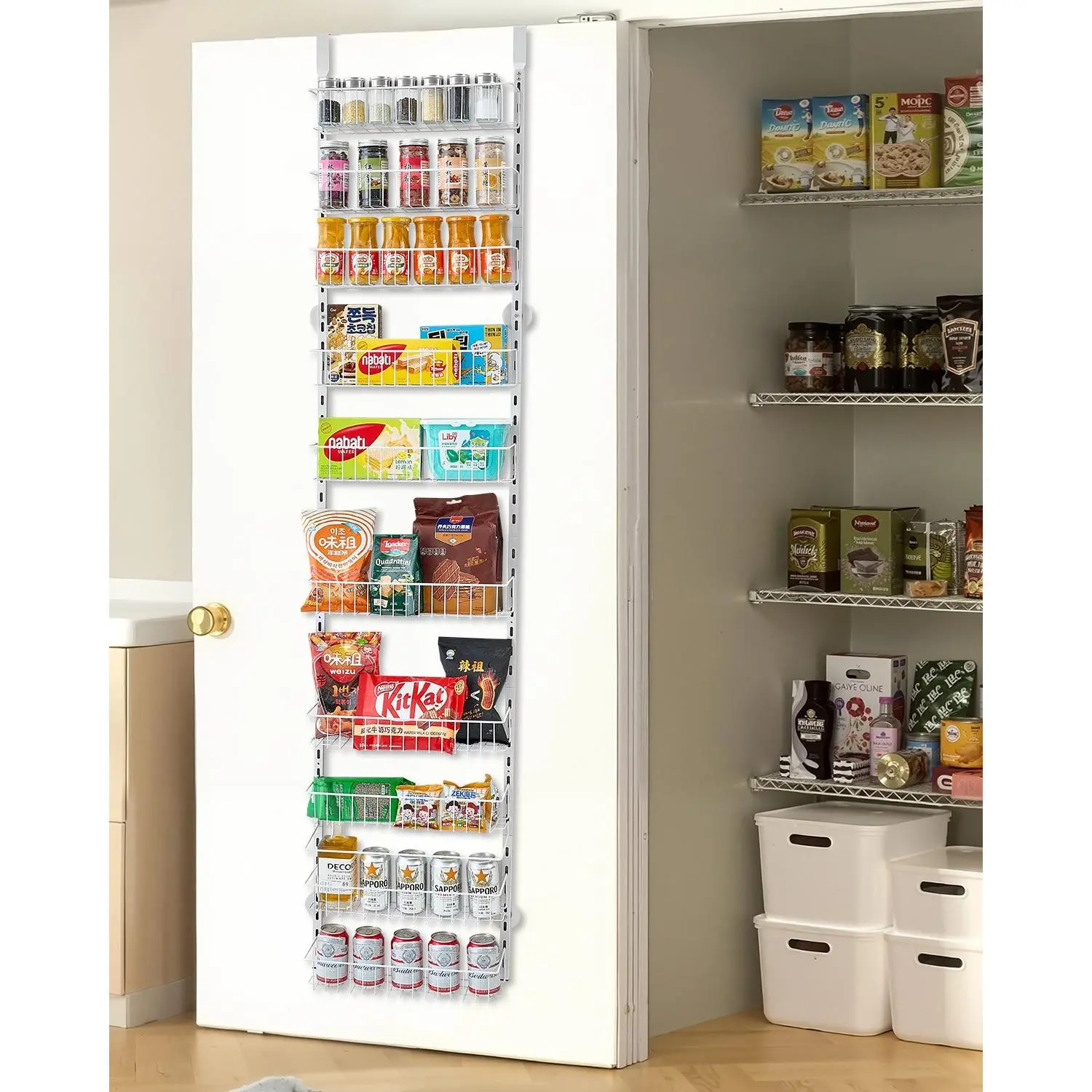 【DealsForYouDays】VEVOR Over the Door Pantry Organizer, 10-Tier Pantry Organization and Storage, Heavy-Duty Steel Hanging Spice Rack, Adjustable Wall Seasoning Shelves, for Home Kitchen Laundry Room Bathroom, White