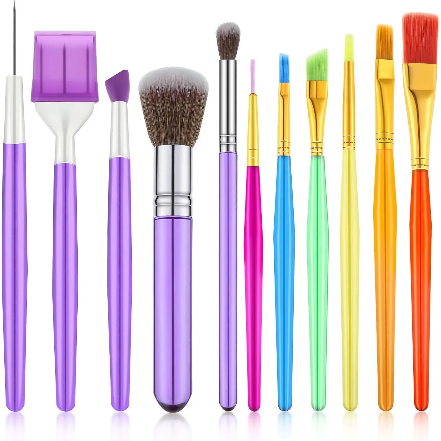 11-Count Durable Plastic Kitchen Bakeware Tool Set - 13.5 - 16.5 Cm Synthetic Brushes, Fondant Flower Cookie Scriber, Sugar Stirrer for Cake Decorations, Surface Impurities