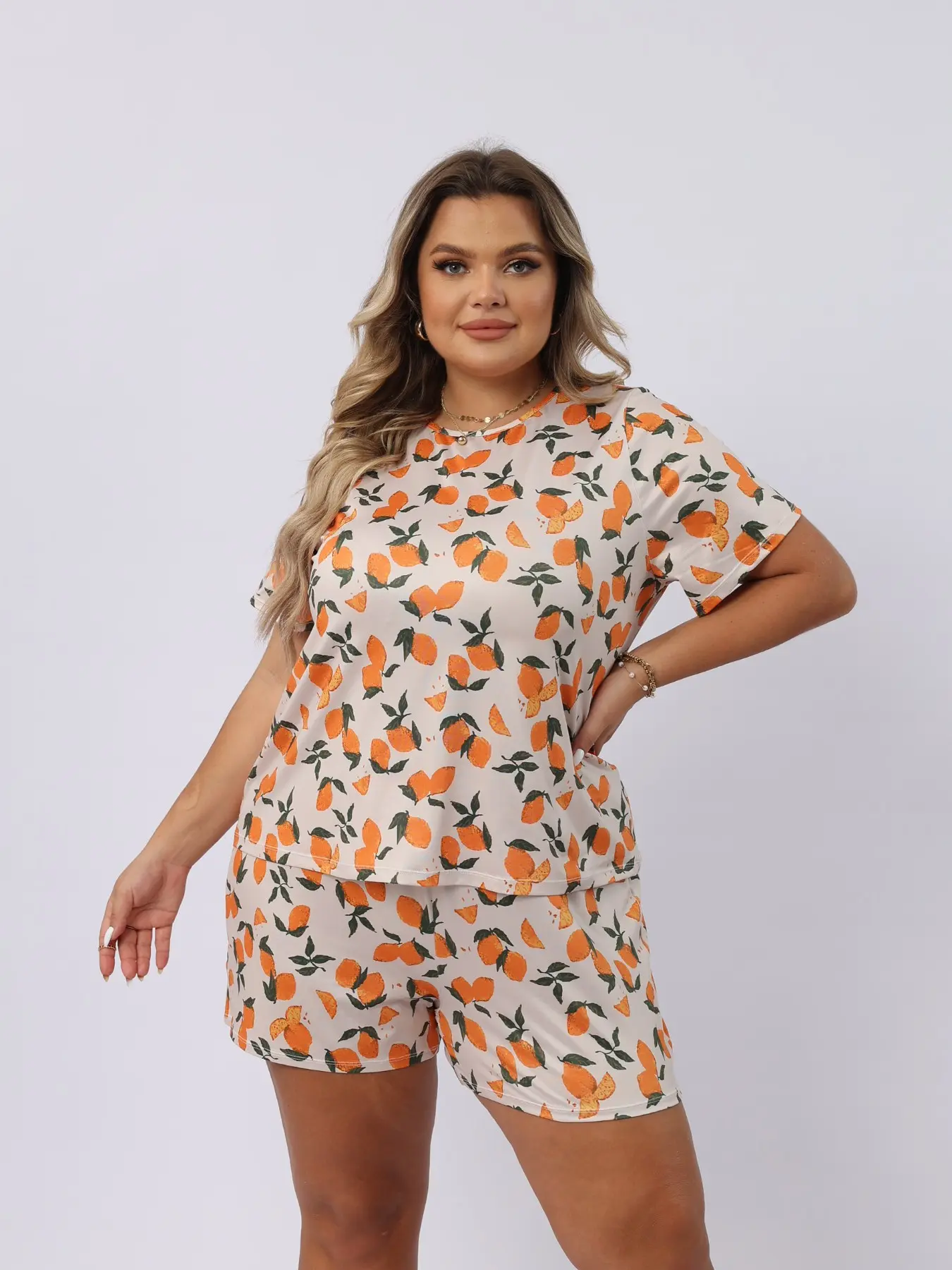 Large Size Print Short Sleeve Pajama Set, Casual Loose Fit, Breathable Soft Fabric, Ideal for Home Sleep and Relaxation