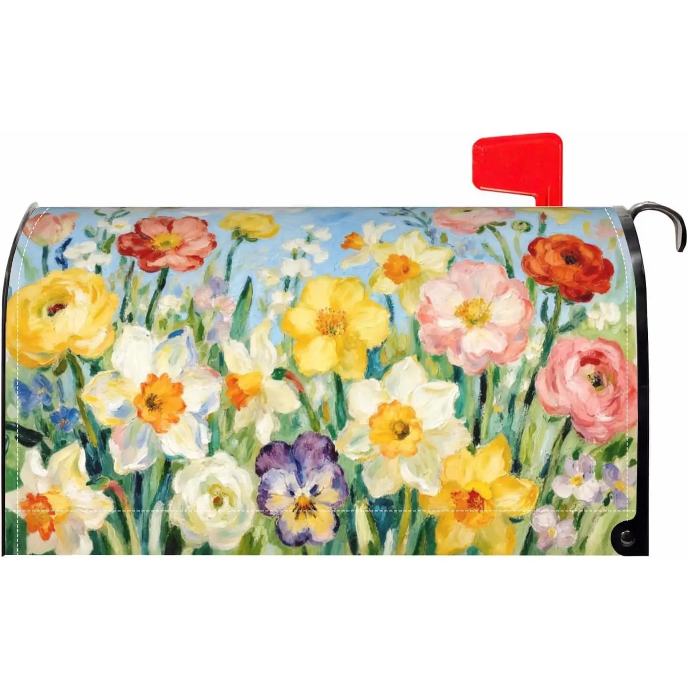 Spring Mailbox Covers  Standard Size Daffodil Poppy Floral Green Yellow Beige  Flower Seasonal Outdoor Decorative Letter Box Cases for  Garden Outside Decor, 21x18 Inch