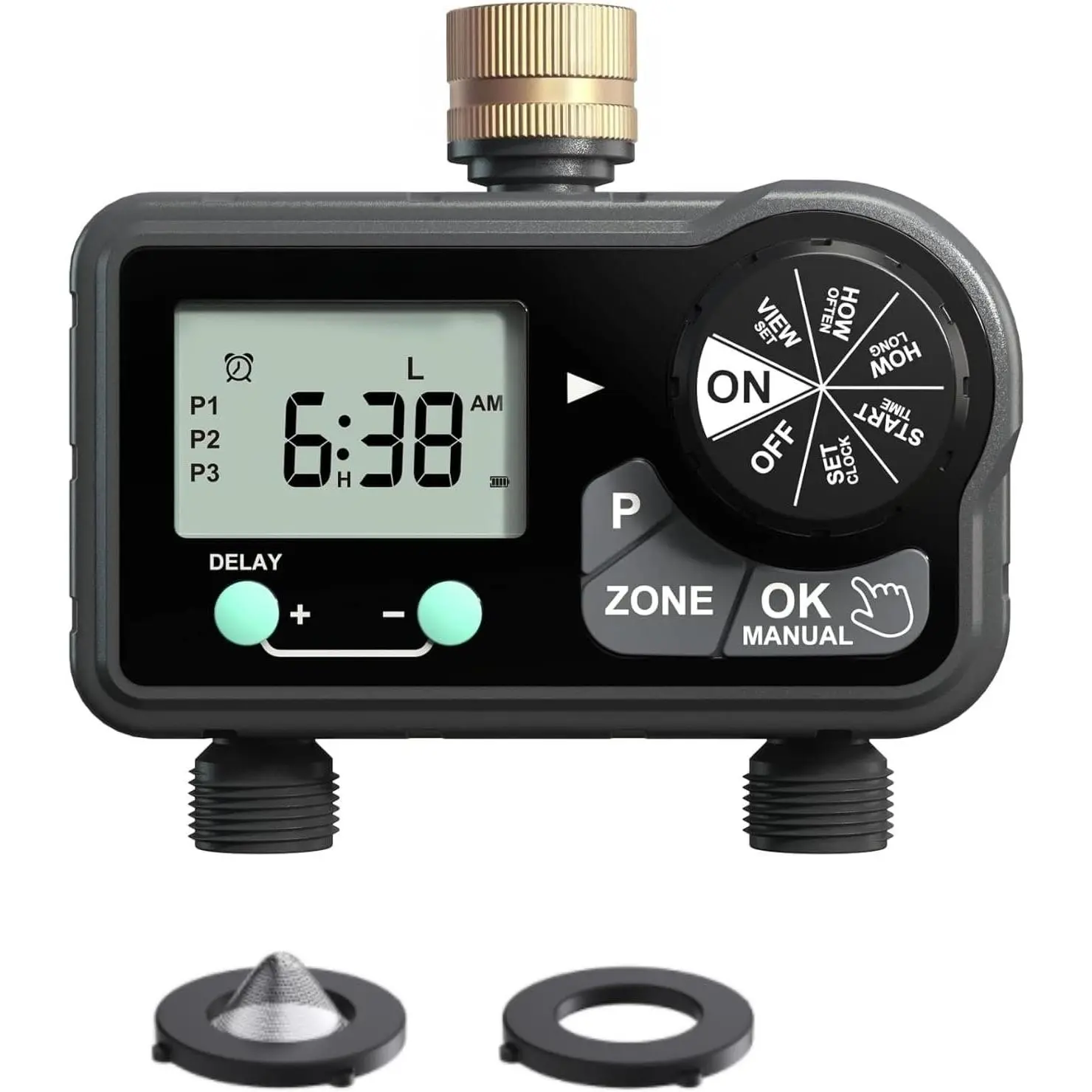 2 Zone Water Sprinkler Timer, Digital Programmable Irrigation Timer with Rain Delay & Manual Mode, Automatic Watering Controller for Lawn, Yard & Soaker Hose