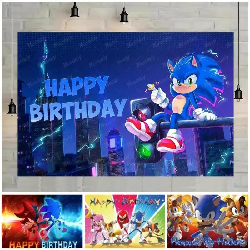 Blue Running Hedgehog Baby Birthday Photography Background Baby Shower Party Decoration Backdrop Kids Photo Photographic Props