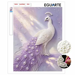 DIY Pearl Painting Kit, Frameless Canvas with Adhesive, Peacock Design, Stress Relief Craft, Home Wall Art, Mosaic Jewelry Gift