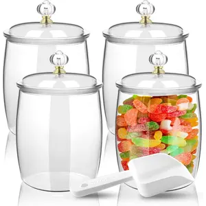 4 Pcs Candy and Cookie Jars with Lids & Spoons,Plastic Candy Jars,Clear Plastic Cookie Container,Airtight Apothecary Storage Organization,Food Storage Canister for Wedding Home Kitchen(64 oz)