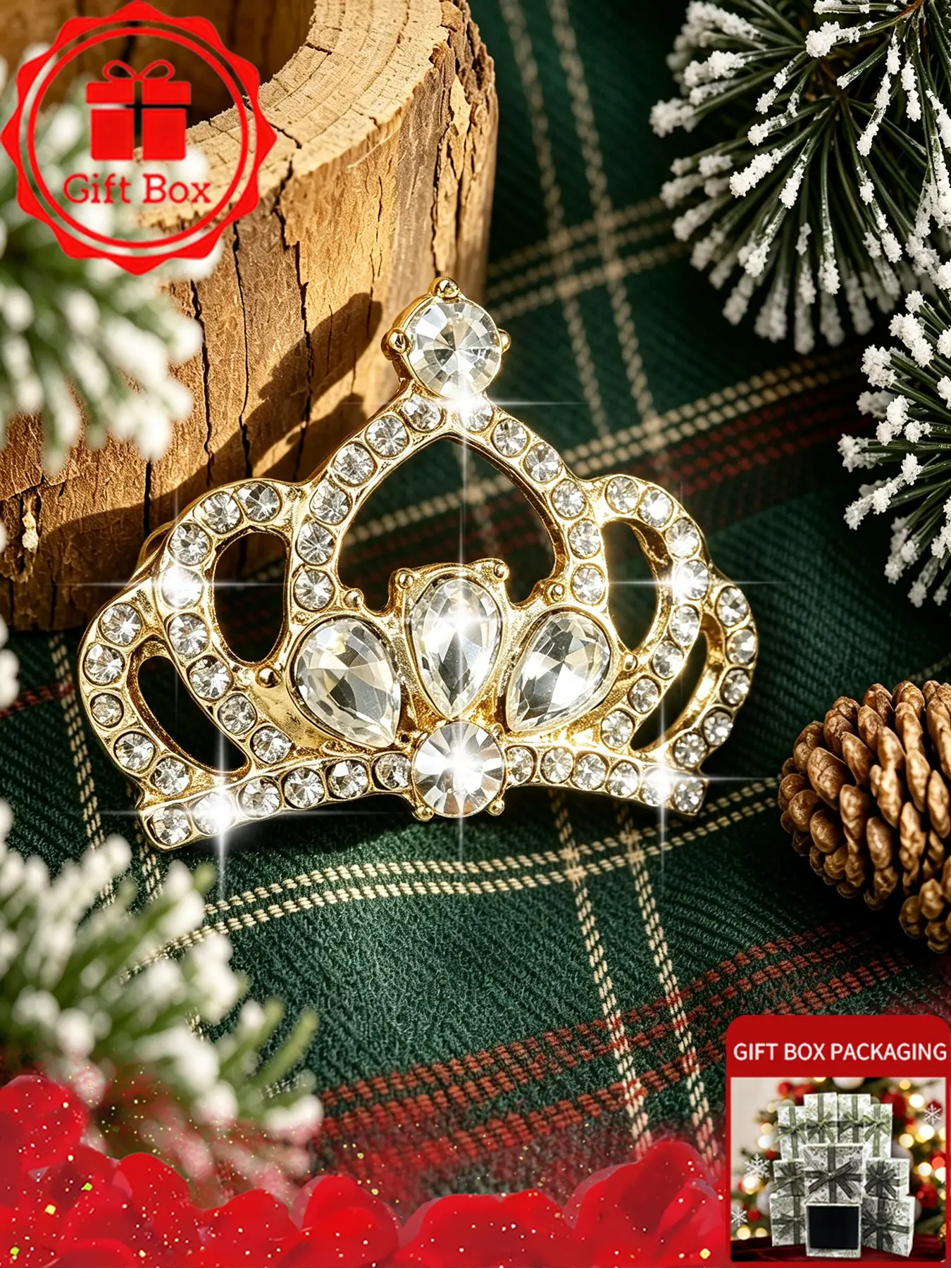 crown Brooch with gift box, 2026 spring and summer new style, elegant and fashionable. Wearing at banquets and holidays, Also be used as an accessory for autumn and winter sweaters and coats. Perfect as a birthday gift for family, friends and couples.
